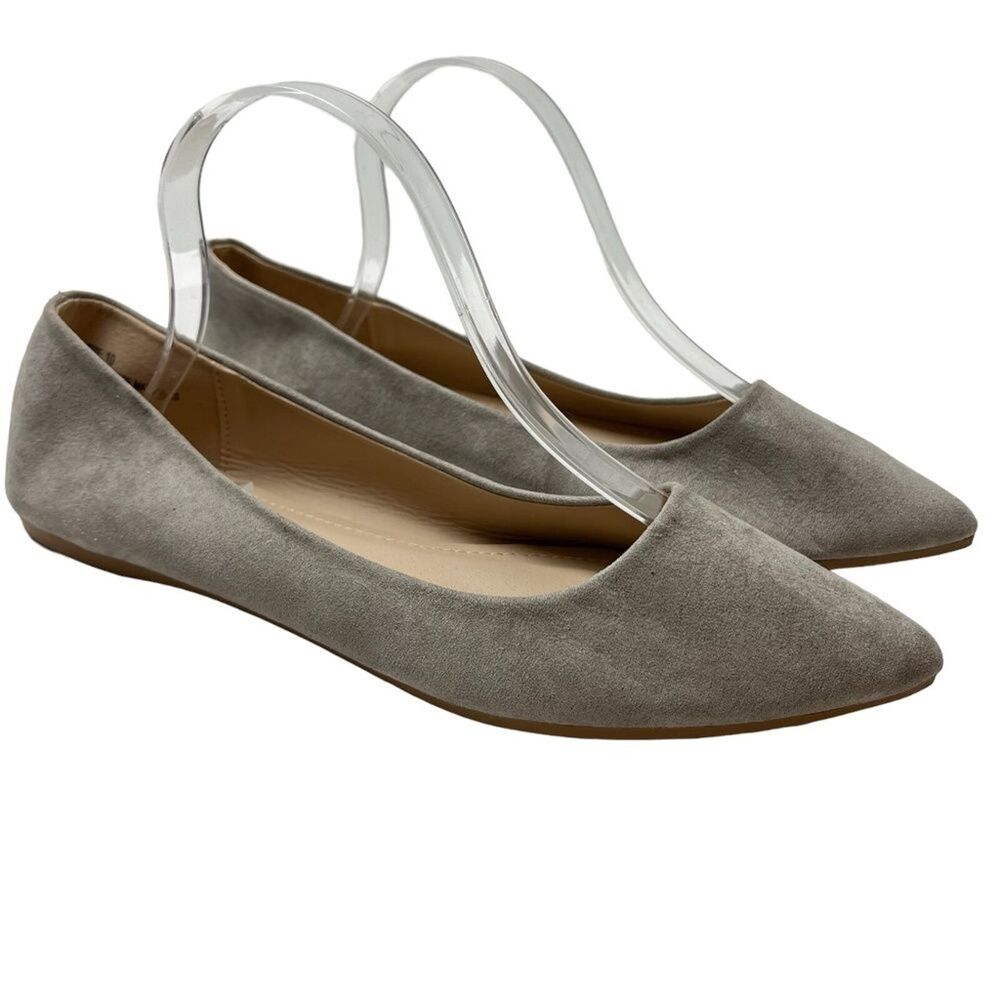 LULU'S LULUS Gray Faux Suede Neutral Classic Point Toe Flats Loafers Shoes sz 10